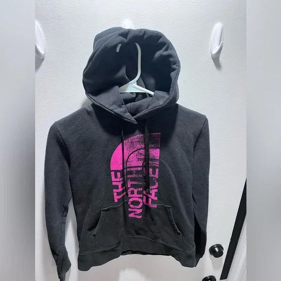 The North Face Black Hoodie with Pink Logo women’s small kids Large - Picture 3 of 4
